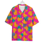 Pink Tropical Banana Pattern Print Rayon Hawaiian Shirt