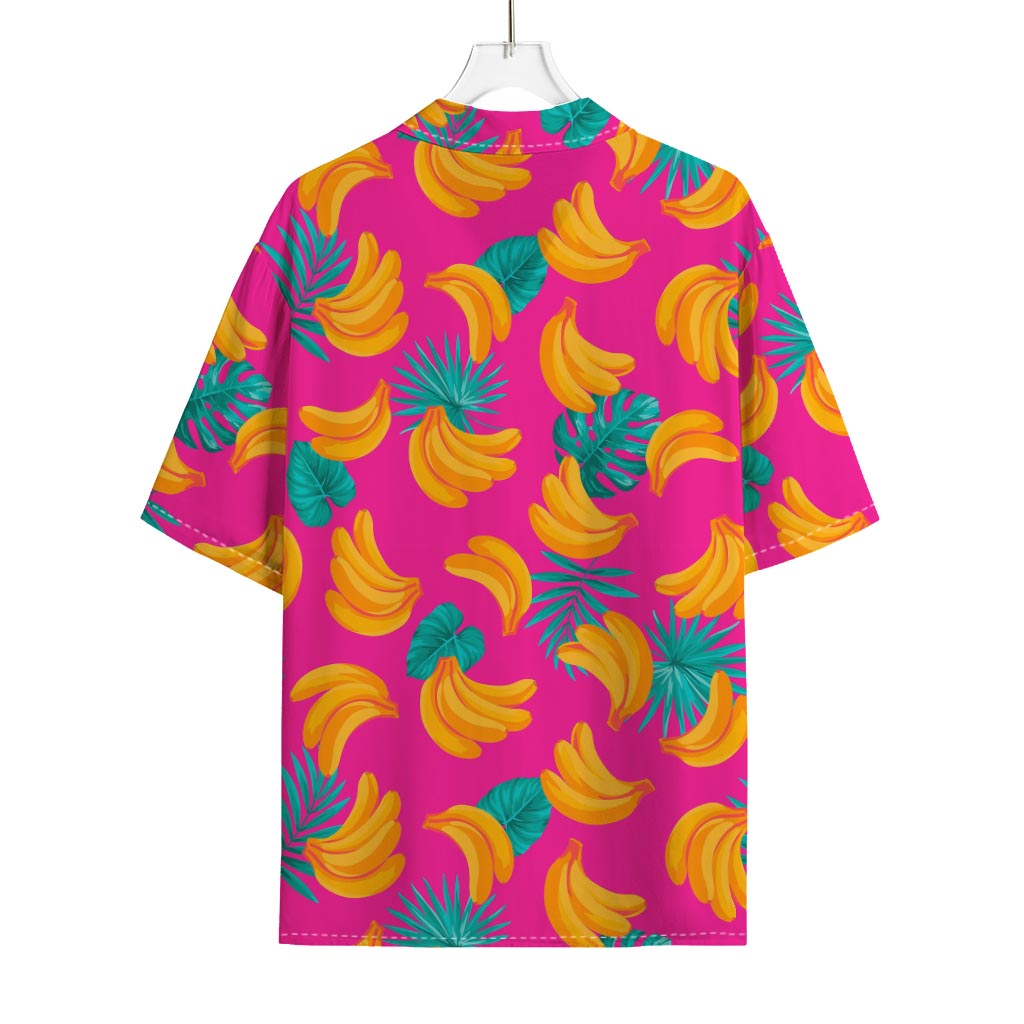 Pink Tropical Banana Pattern Print Rayon Hawaiian Shirt