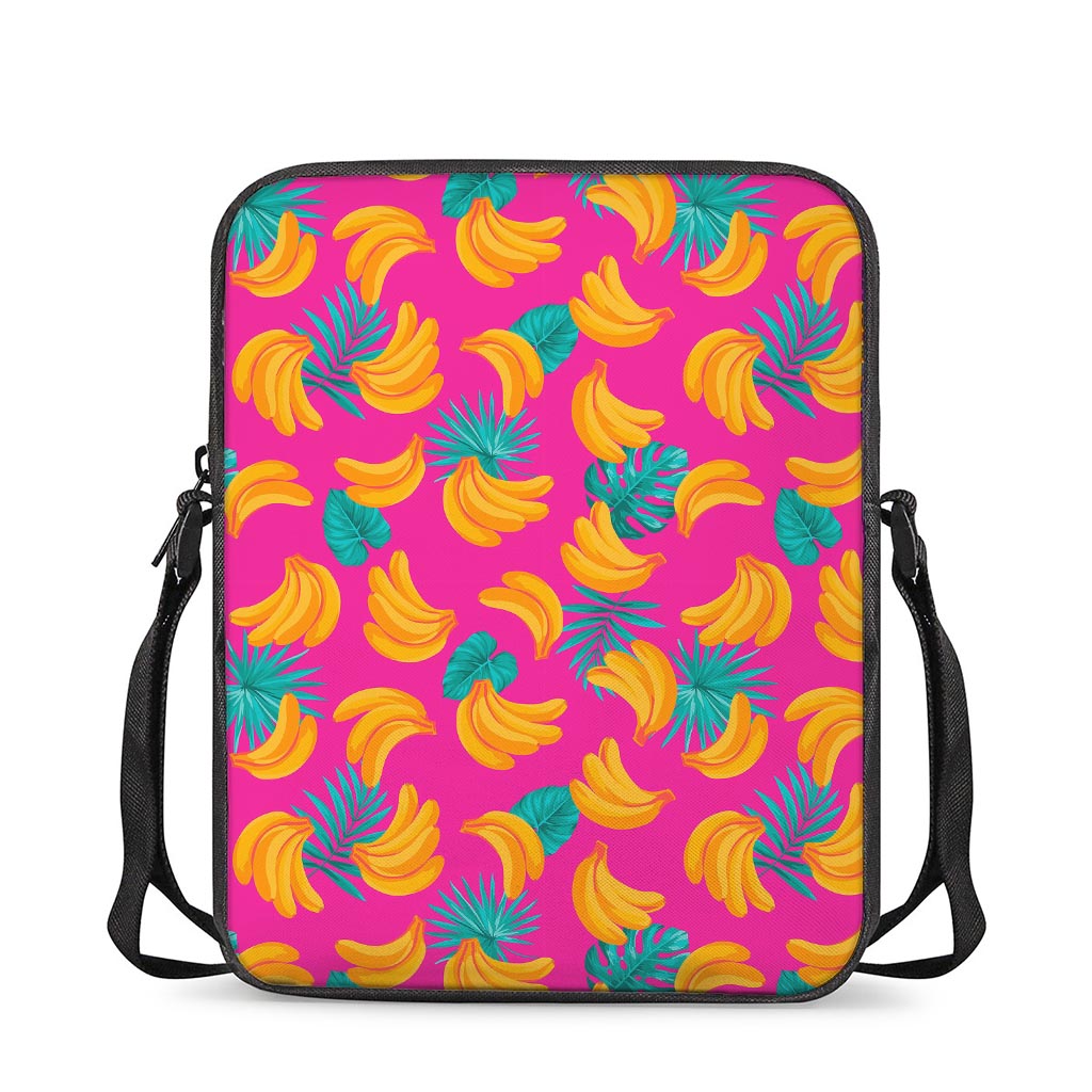 Pink Tropical Banana Pattern Print Rectangular Crossbody Bag