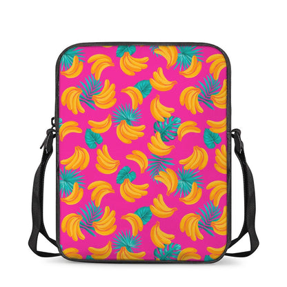 Pink Tropical Banana Pattern Print Rectangular Crossbody Bag
