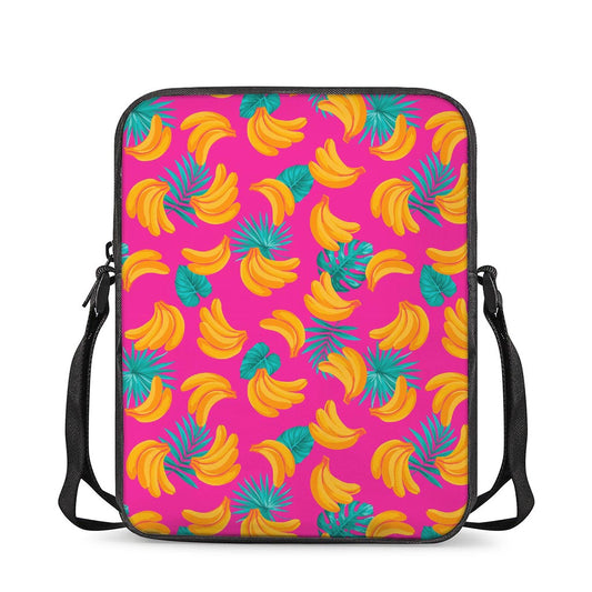 Pink Tropical Banana Pattern Print Rectangular Crossbody Bag