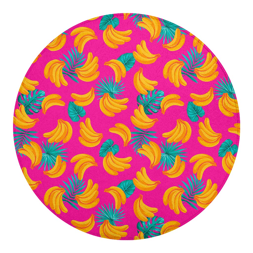 Pink Tropical Banana Pattern Print Round Blanket