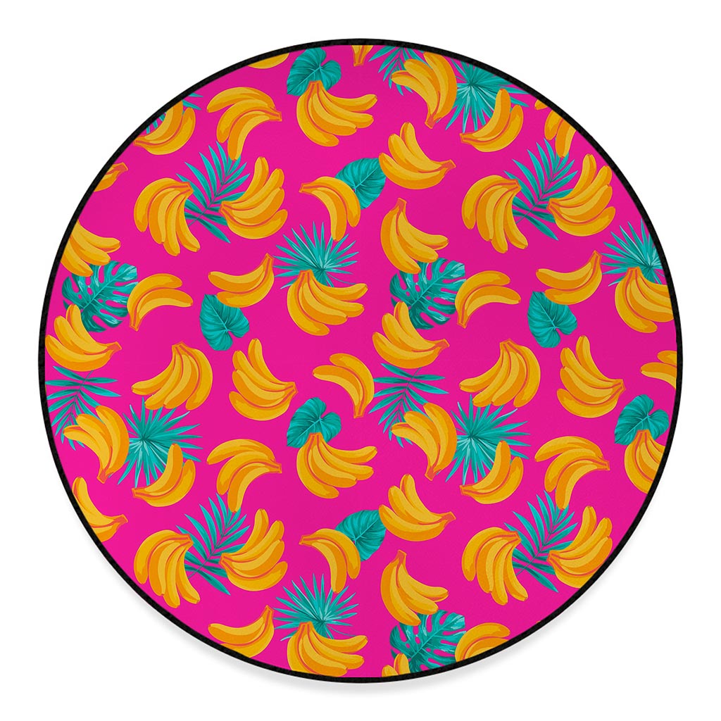 Pink Tropical Banana Pattern Print Round Floor Mat