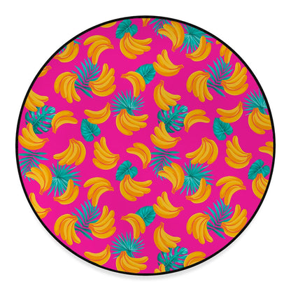 Pink Tropical Banana Pattern Print Round Floor Mat