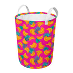 Pink Tropical Banana Pattern Print Round Laundry Basket