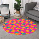 Pink Tropical Banana Pattern Print Round Rug