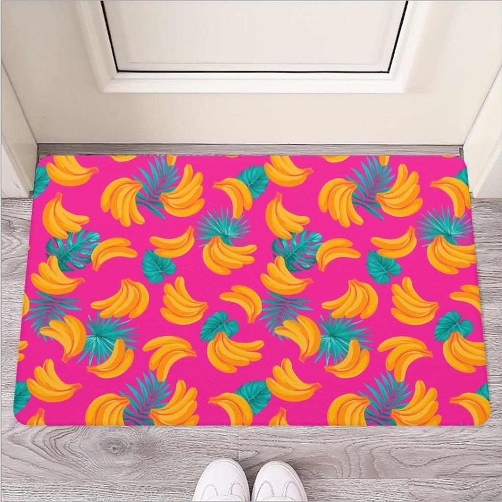 Pink Tropical Banana Pattern Print Rubber Doormat