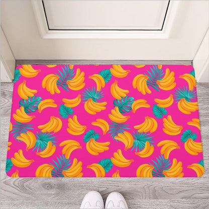 Pink Tropical Banana Pattern Print Rubber Doormat