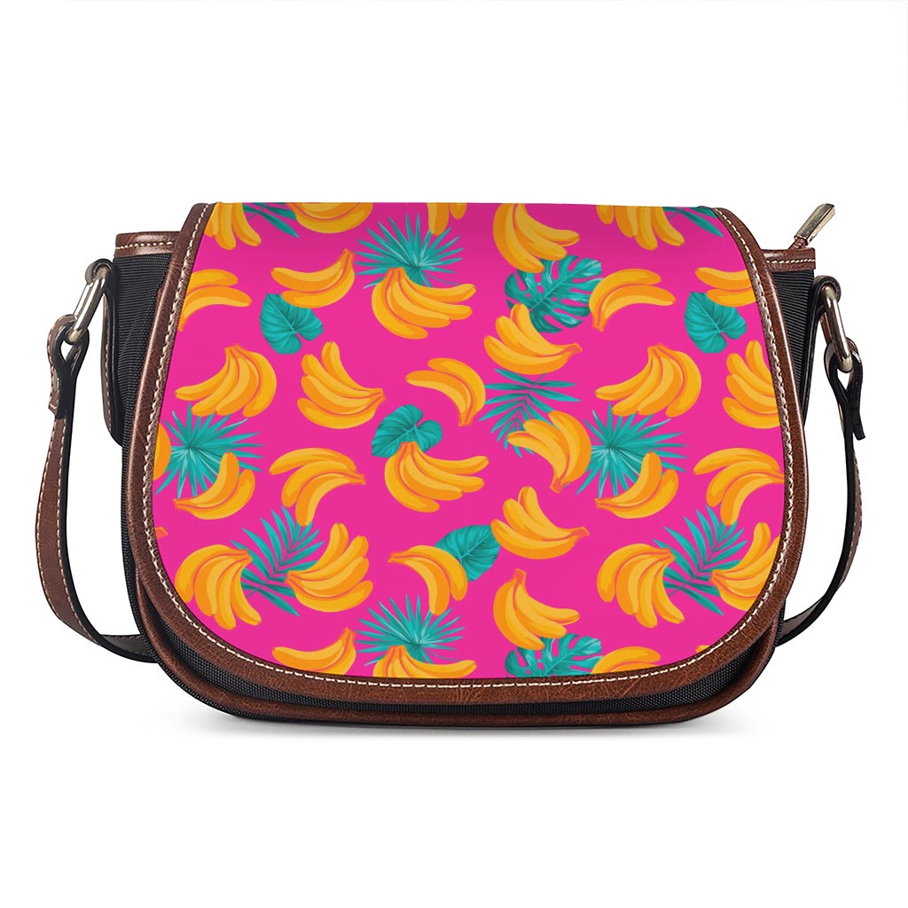 Pink Tropical Banana Pattern Print Saddle Bag