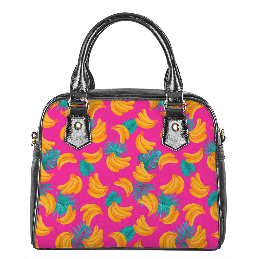 Pink Tropical Banana Pattern Print Shoulder Handbag