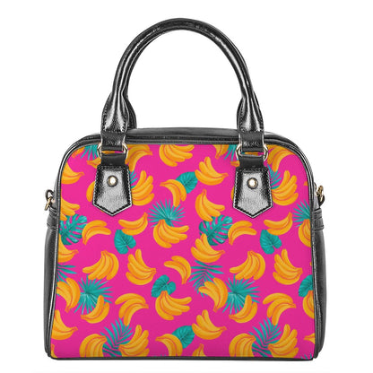 Pink Tropical Banana Pattern Print Shoulder Handbag