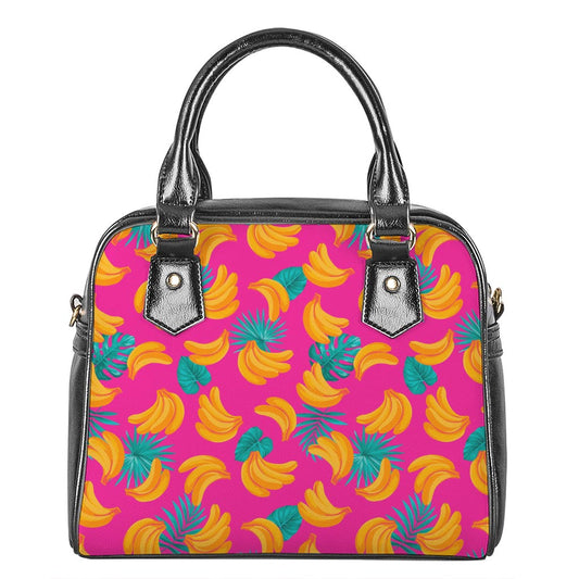Pink Tropical Banana Pattern Print Shoulder Handbag