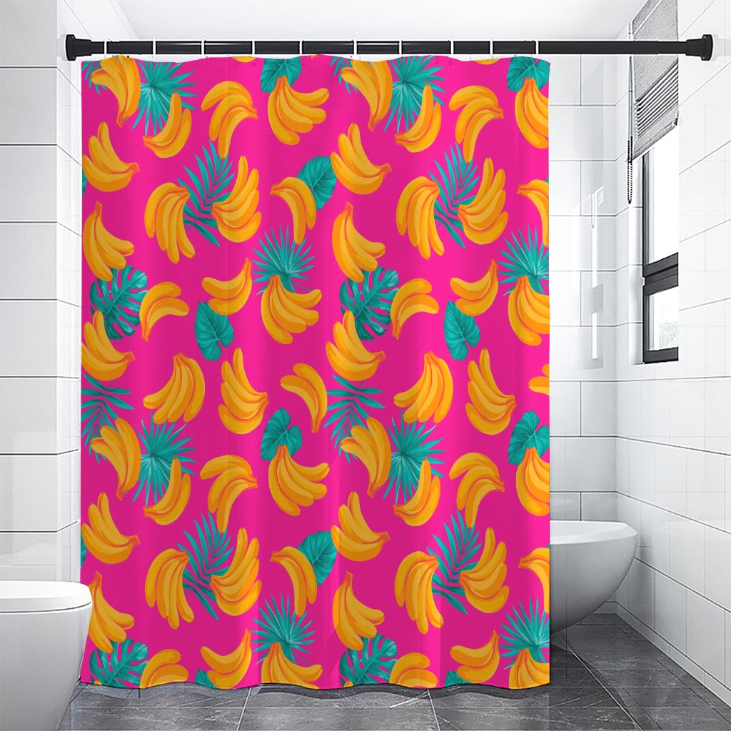 Pink Tropical Banana Pattern Print Shower Curtain