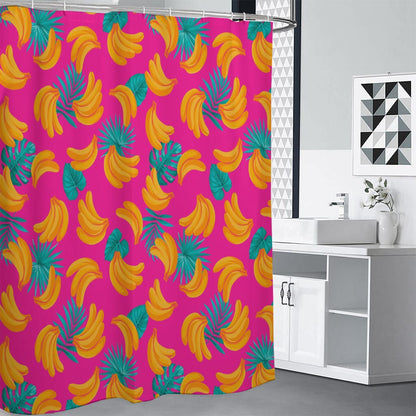 Pink Tropical Banana Pattern Print Shower Curtain