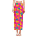 Pink Tropical Banana Pattern Print Side Slit Maxi Skirt