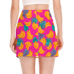 Pink Tropical Banana Pattern Print Side Slit Mini Skirt