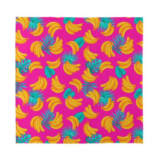 Pink Tropical Banana Pattern Print Silk Bandana