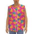 Pink Tropical Banana Pattern Print Sleeveless Baseball Jersey