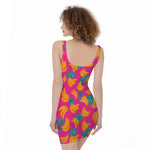 Pink Tropical Banana Pattern Print Sleeveless Bodycon Dress