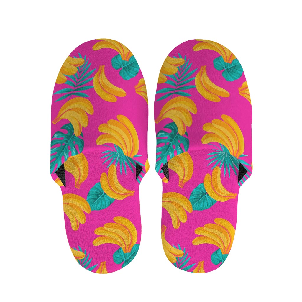 Pink Tropical Banana Pattern Print Slippers