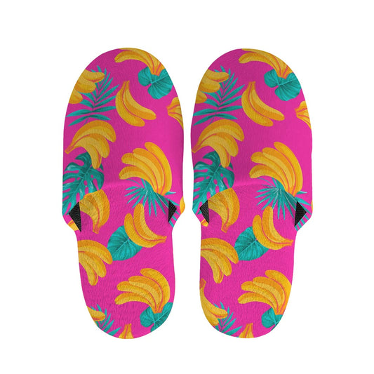Pink Tropical Banana Pattern Print Slippers