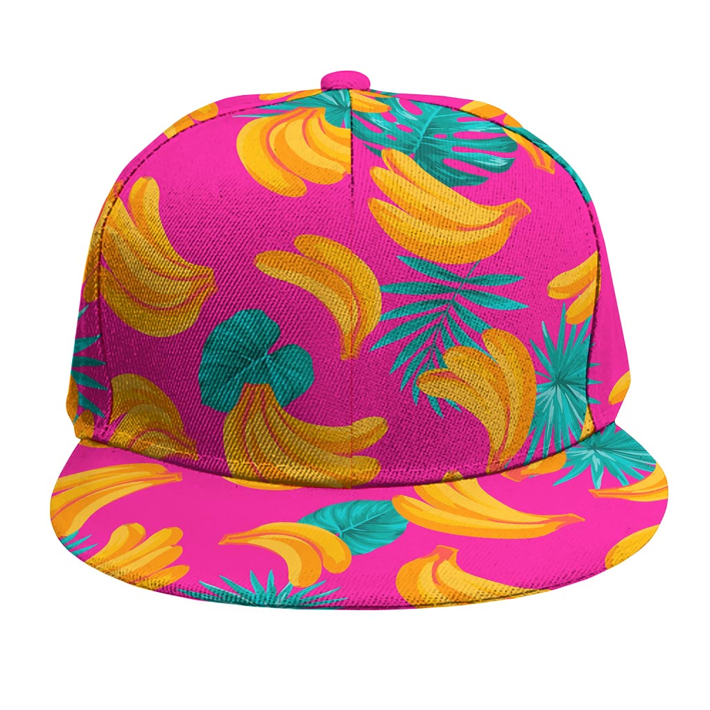 Pink Tropical Banana Pattern Print Snapback Cap