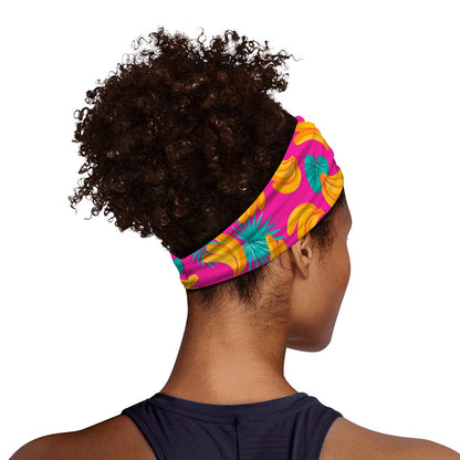 Pink Tropical Banana Pattern Print Sports Headband