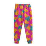 Pink Tropical Banana Pattern Print Sweatpants