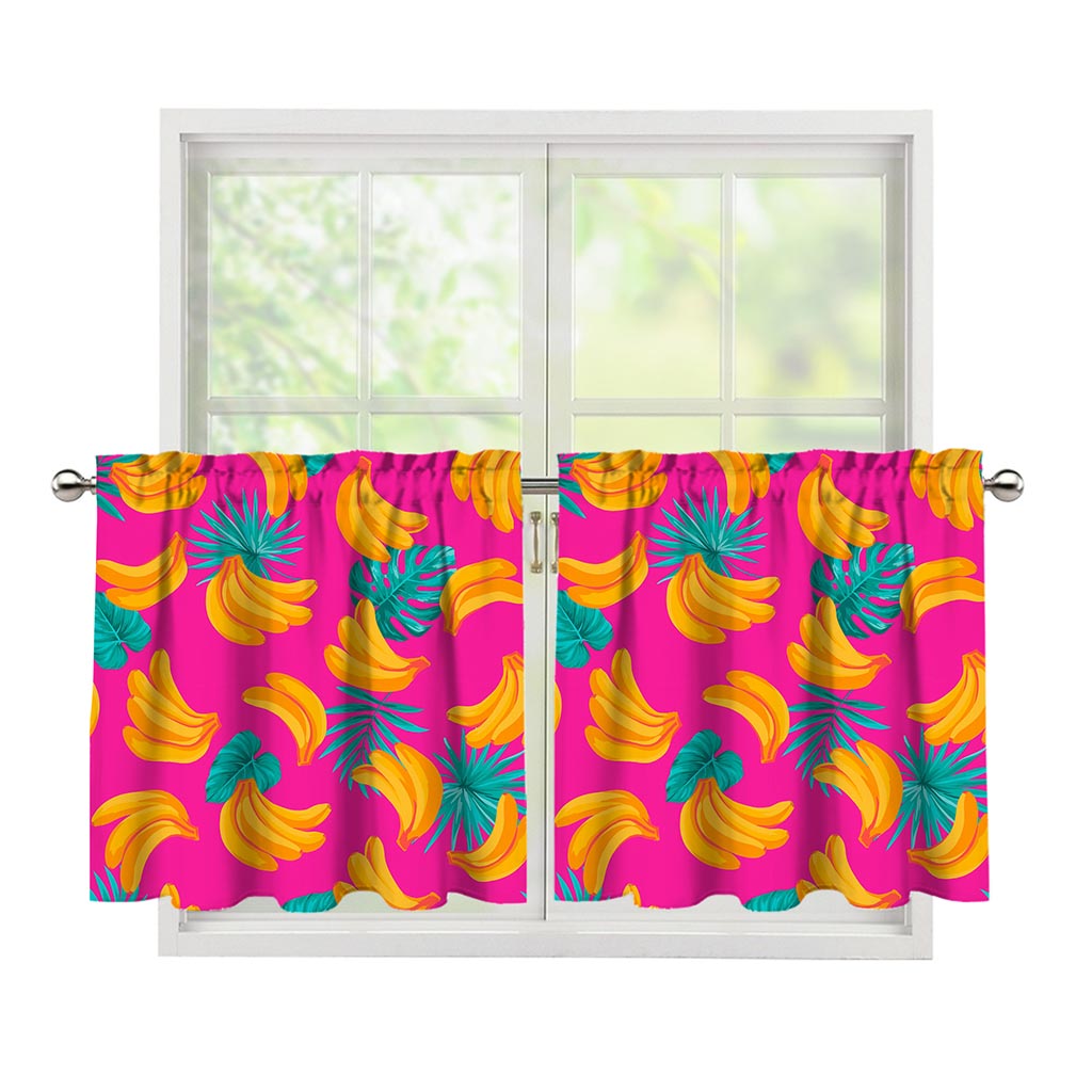 Pink Tropical Banana Pattern Print Tier Curtains