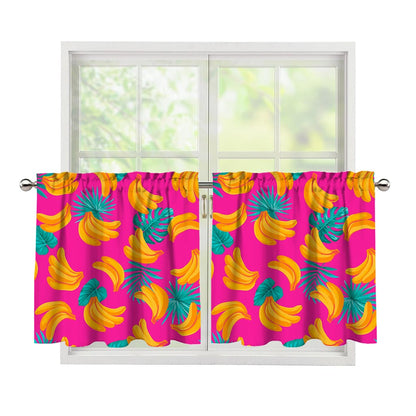 Pink Tropical Banana Pattern Print Tier Curtains