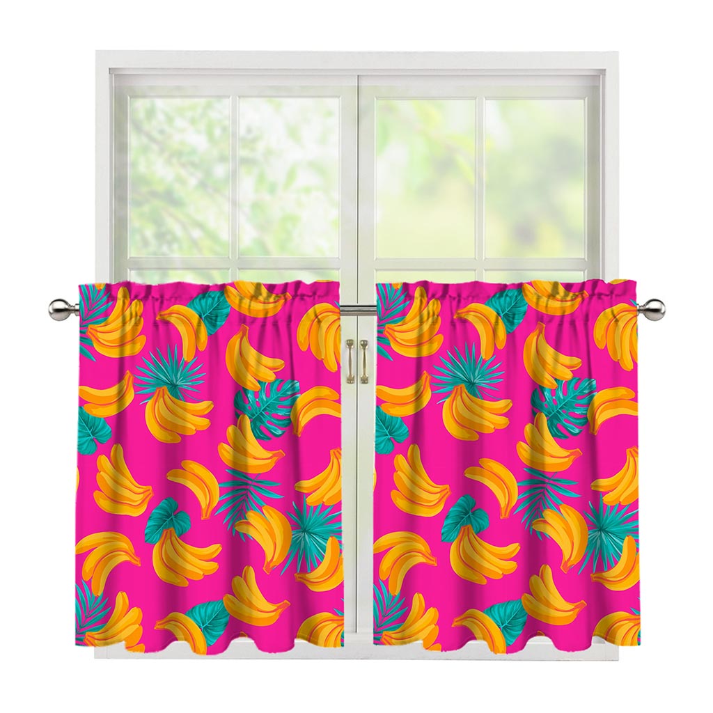 Pink Tropical Banana Pattern Print Tier Curtains