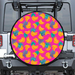 Pink Tropical Banana Pattern Print Tire Cover