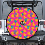 Pink Tropical Banana Pattern Print Tire Cover With Camera Hole