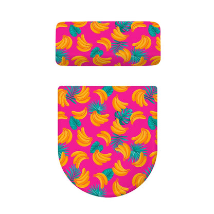Pink Tropical Banana Pattern Print Toilet Lid And Tank Cover Set