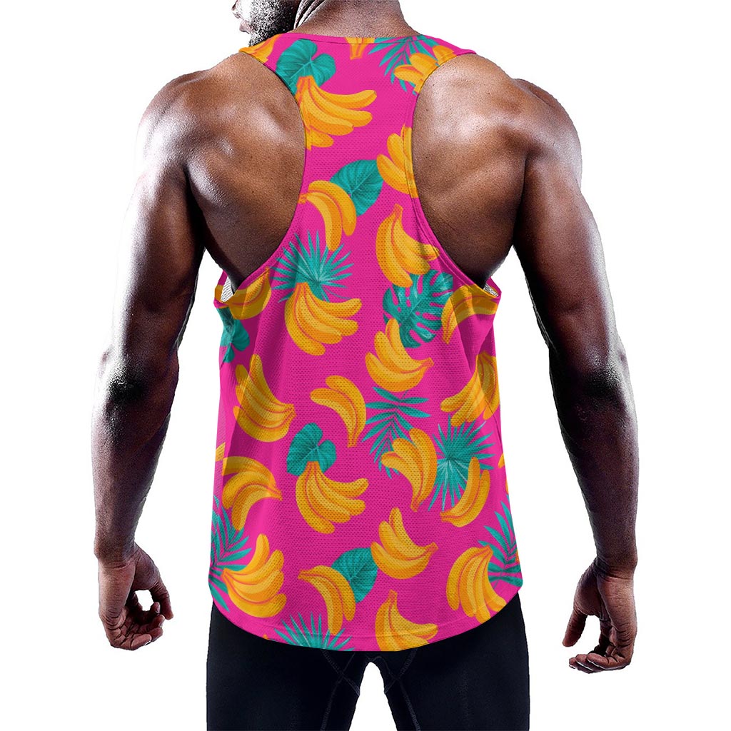 Pink Tropical Banana Pattern Print Training Tank Top