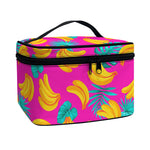 Pink Tropical Banana Pattern Print Travel Makeup Bag