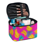 Pink Tropical Banana Pattern Print Travel Makeup Bag