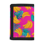 Pink Tropical Banana Pattern Print Trifold Wallet