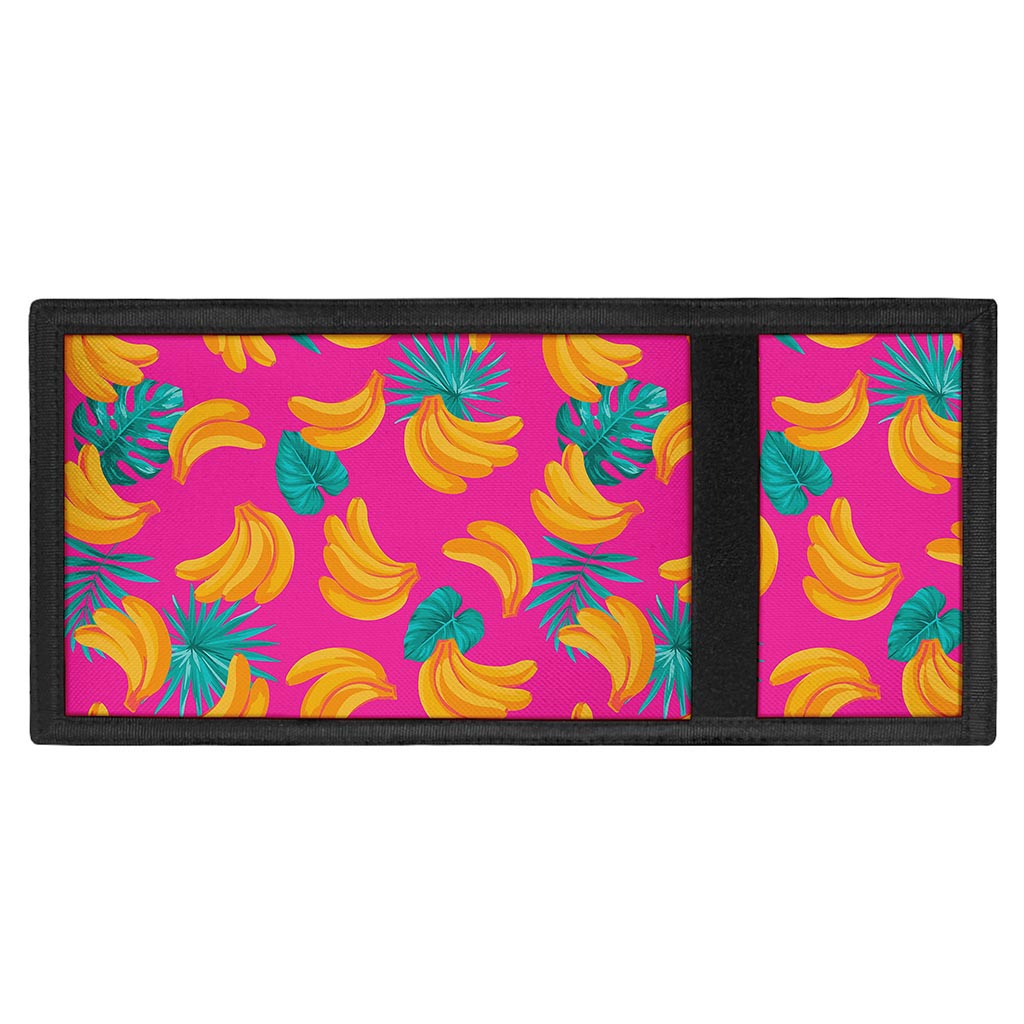 Pink Tropical Banana Pattern Print Trifold Wallet