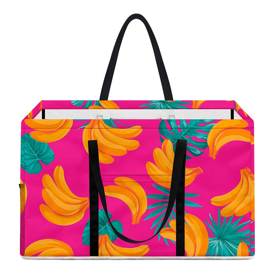 Pink Tropical Banana Pattern Print Utility Tote Bag