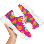 Pink Tropical Banana Pattern Print White Chunky Shoes
