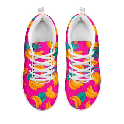Pink Tropical Banana Pattern Print White Running Shoes