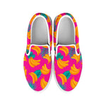 Pink Tropical Banana Pattern Print White Slip On Sneakers