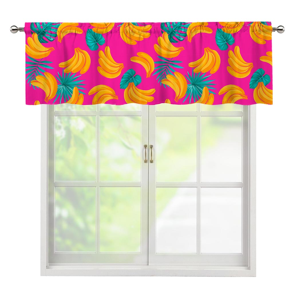 Pink Tropical Banana Pattern Print Window Valance