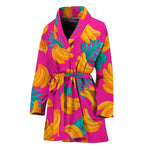 Pink Tropical Banana Pattern Print Women's Bathrobe