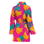 Pink Tropical Banana Pattern Print Women's Bathrobe