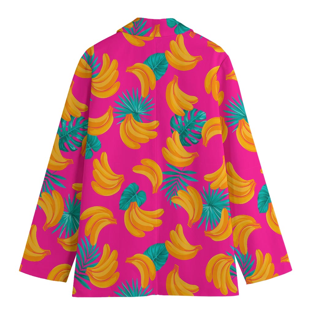 Pink Tropical Banana Pattern Print Women's Blazer
