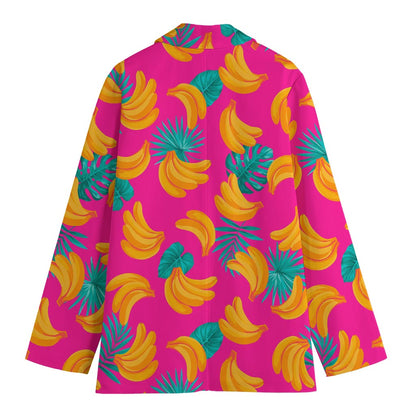 Pink Tropical Banana Pattern Print Women's Blazer