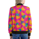 Pink Tropical Banana Pattern Print Women's Bomber Jacket