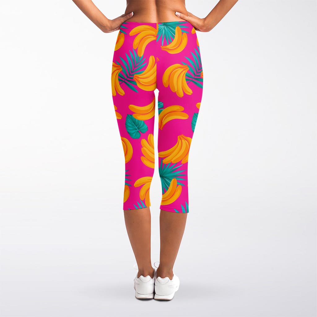 Pink Tropical Banana Pattern Print Women's Capri Leggings